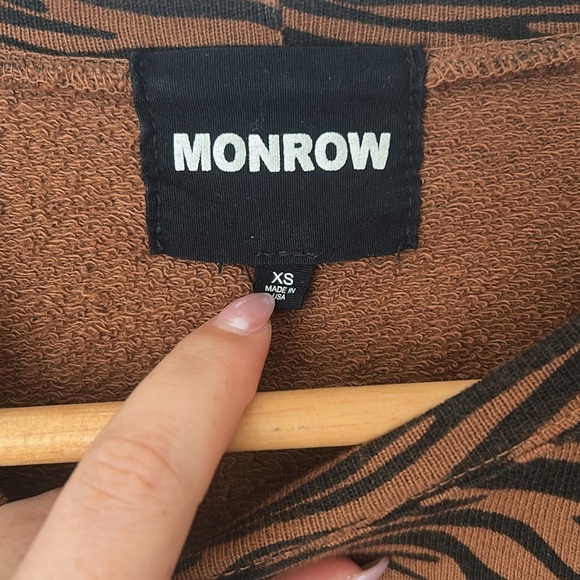 Monrow brown Zebra Full Sleeve Terrycloth Sweatshirt 100% cotton XS revolve - Picture 5 of 8